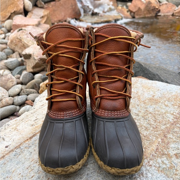 L.L. Bean Bean Boots Women’s 8 Shearling Lined Brown Leather Duck Boots USA - Picture 2 of 10